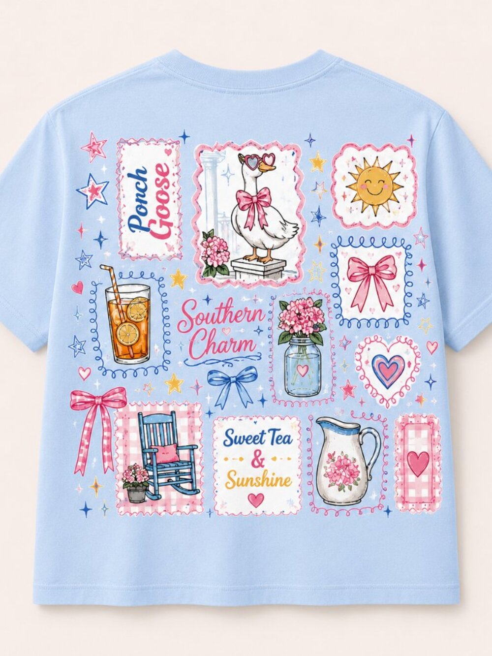 Greta the Porch Goose Graphic Tee Light Blue